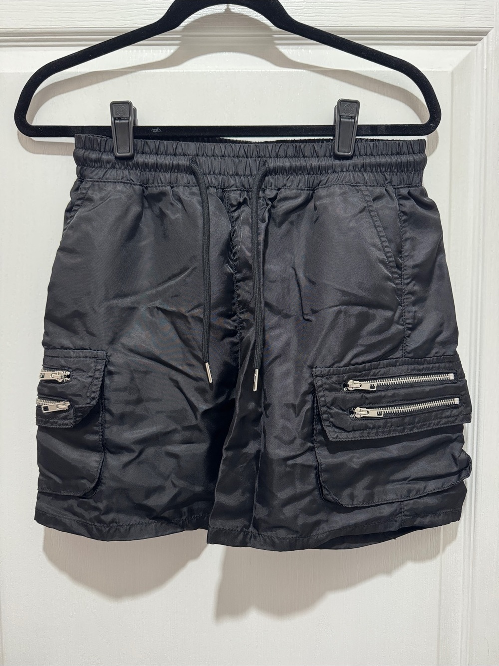 American Bazi Black Cargo Shorts with Zip Pockets